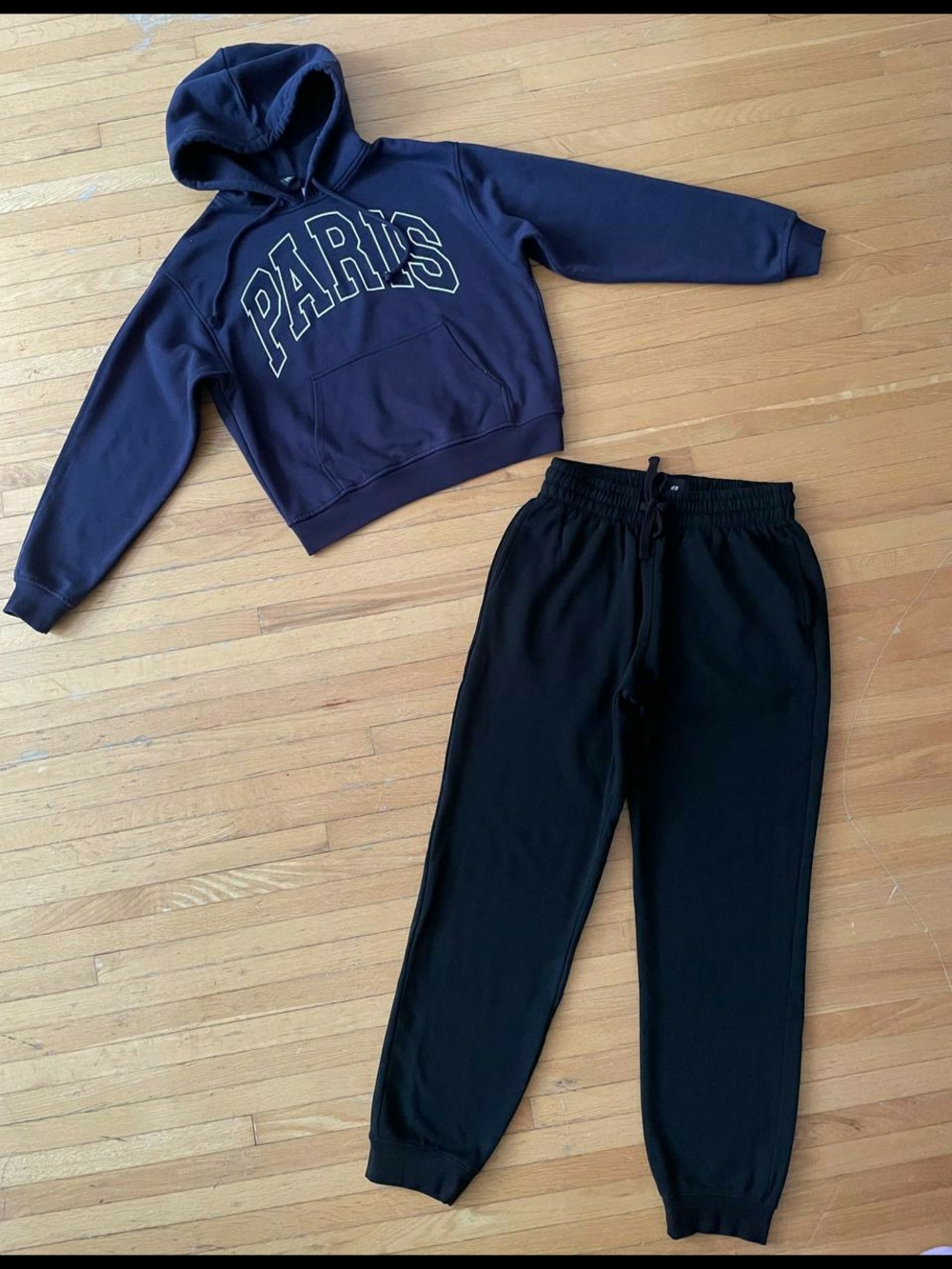 2-Piece Bundle: H&M Black Jogger Sweatpants + Blue Hoodie, Size XS-S
